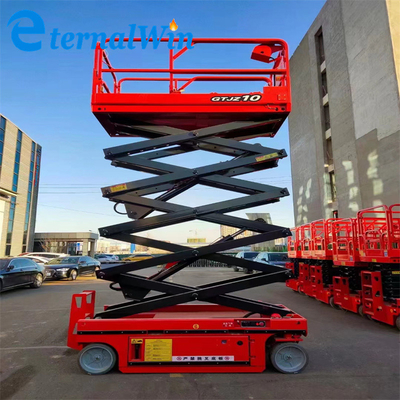 10 m Alturas de elevación 350 kg Plataforma de elevación con tijeras de batería eléctrica roja