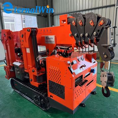 Mini grúa de araña amarilla con acero y telescopio